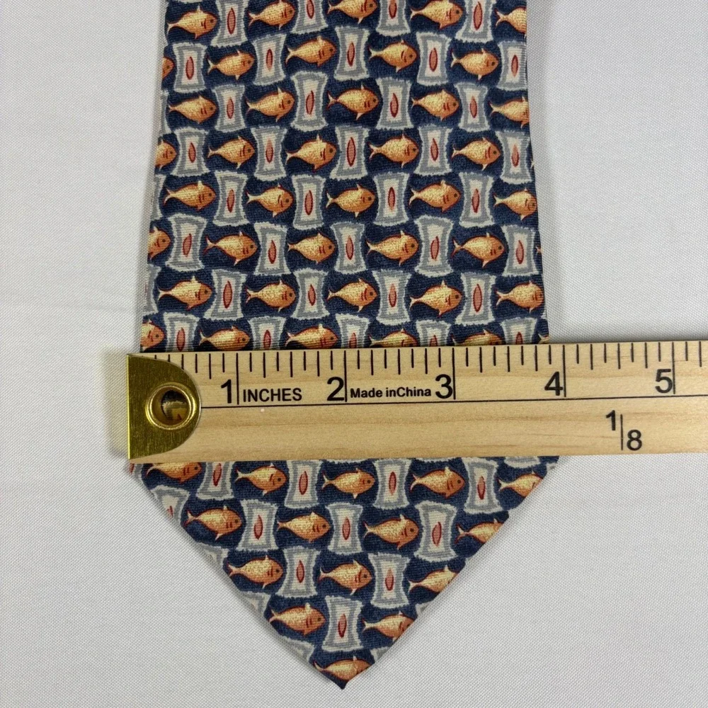 Vintage 90s Banana‎ Republic Silk Fish Tie Navy Orange Novelty Tie Grandpacore